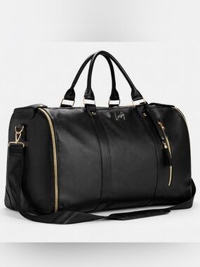 Lucshy Black Weekend Travel Duffel Bag with Gold Accents